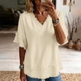 thumbnail image 5 of Linen Shirt for Women,v Neck Short Sleeve 2026 Summer Spring Casual Shirt Summer Basic Blouse Fashion Clothing Outfits Relaxed Fit Clothes Loose V Neck Blouse,Beige,L, 5 of 8