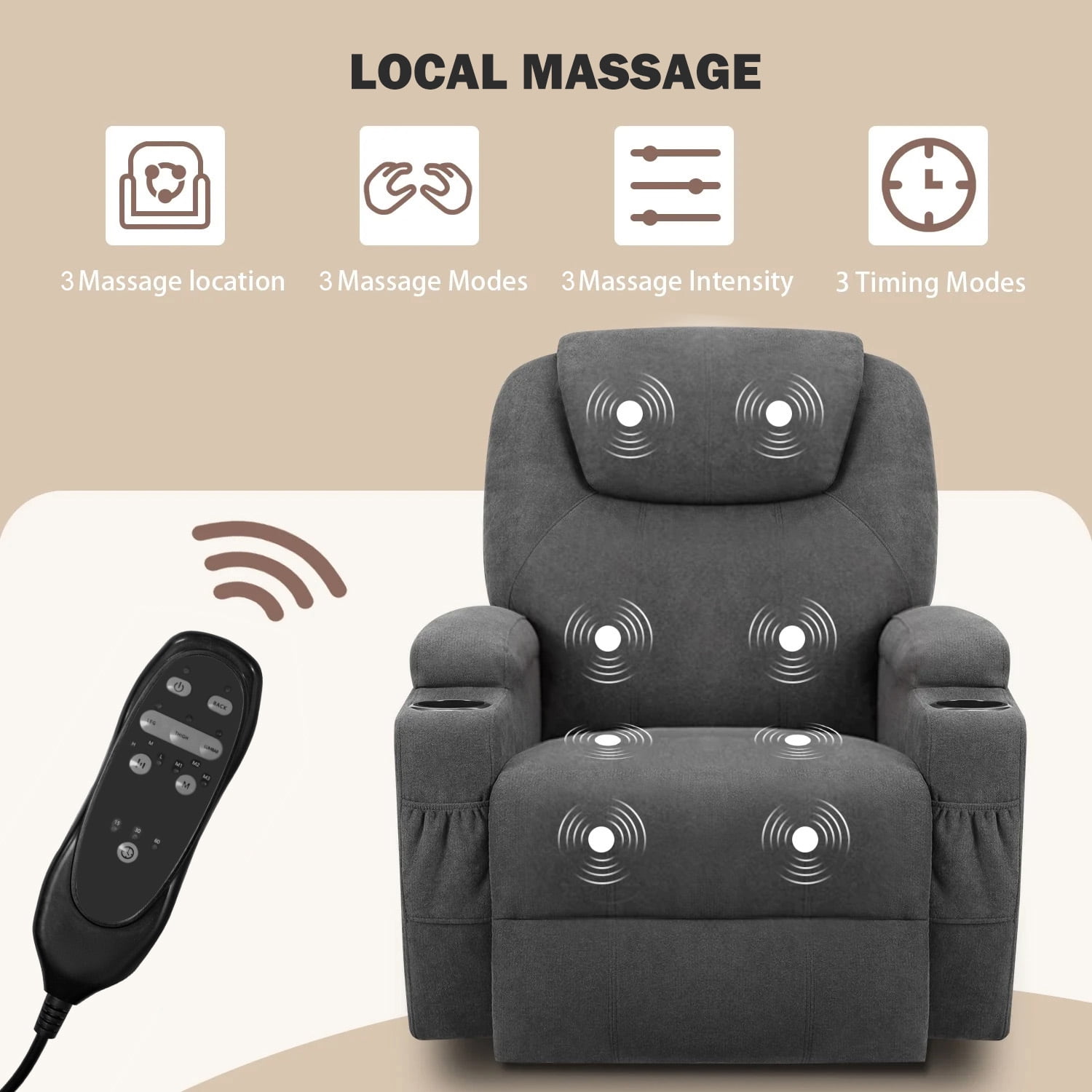 Homall Swivel Rocking Recliner Chair Massage Fabric 360 Swivel Rocker Recliner Living Room Chair Home Theater Seating,Fabric Gray Single Sofa Chair