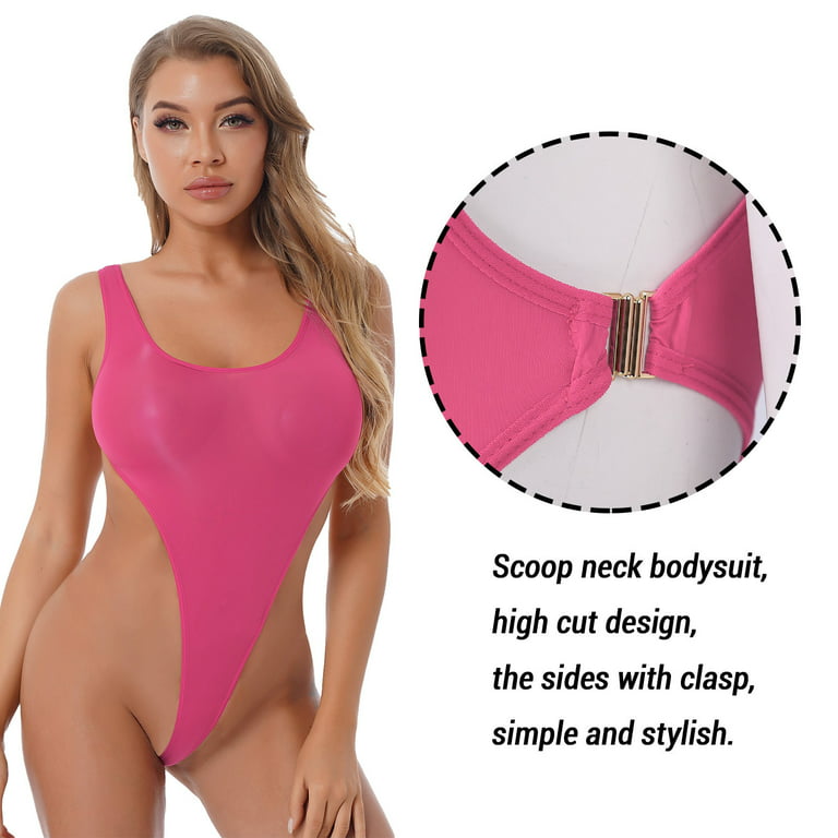 YIZYIF Womens See Through High Cut One Piece Swimsuit Backless Thong  Brazilian Bikini Swimwear Hot Pink-A One Size