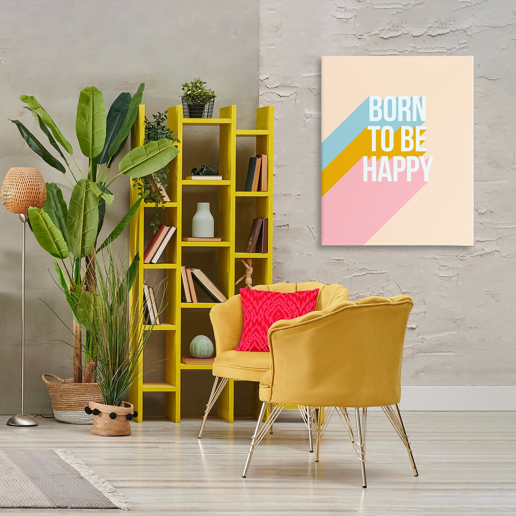 Stupell Industries Born To Be Happy Pastel Text & Numbers Painting Wrapped Canvas Art Print Wall Art, 30 x 40