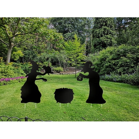 Halloween Yard Signs with Stakes, Outdoor Black Witches Cauldron Silhouette Decorations Scary ...