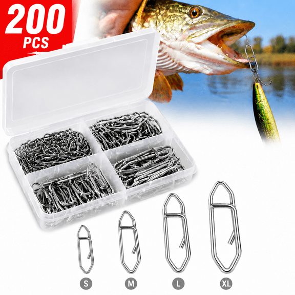 Deally 200 Pcs Fishing Power Speed Clips, Speed Clips for Fishing Lures,High Strength Stainless Steel Speed Clip for Fishing Lure Quick Change (S:120, M:50, L:20, XL:10)