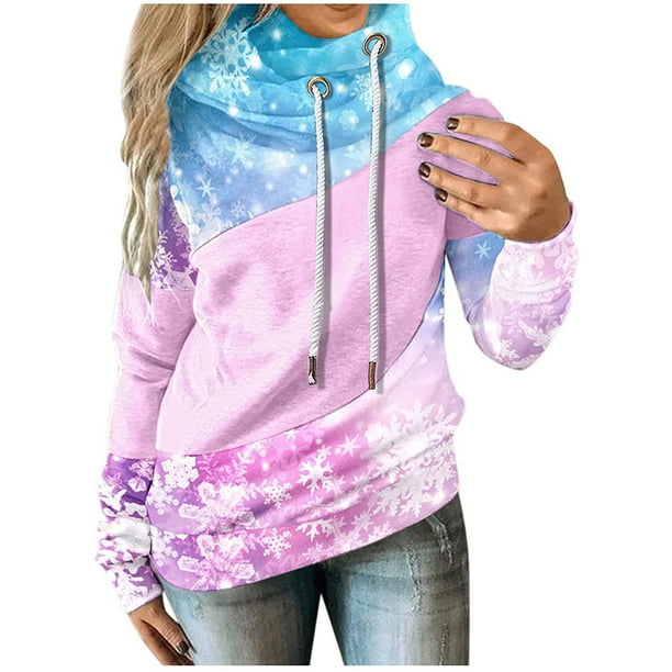 Moda Navidad mujer estampado manga larga cómodo transpirable con capucha Tops cordón Pompotops gfhjh12594
