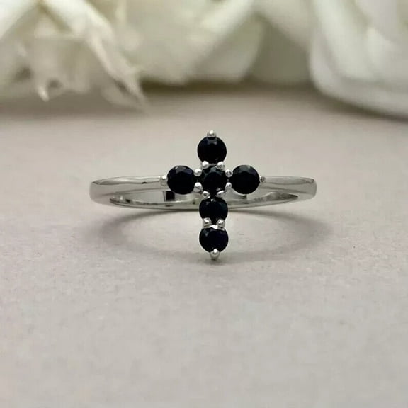 2Ct Round Cut Lab-Created Black Diamond Women's Wedding Cross Ring 14K White Gold Plated