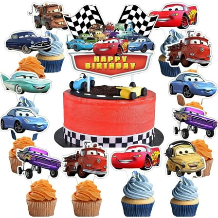 25 Pcs Cars Cake Topper and Cupcake Toppers Set Birthday Party Supplies for Cars Themed Birthday Decorations