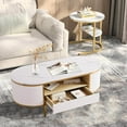 thumbnail image 3 of Modern Fluted Coffee Table, 48'' Modern Oval Coffee Table with Drawer, Faux Marble Top, Curved Profile Center Table with Storage, Gold Metal Decor, Center Table for Living Room, White, 3 of 6