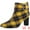 Yellow, variant on Plaid Pointy Toe Bow Decor Zipper Chunky Heels Ankle Boots for Women Black 8