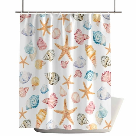Shower Curtains for Bathroom-66"x72",Watercolor Ocean Sea Starfish Shell Conch Waterproof Bath Curtain Grommet Shower Curtain Set with Hooks,Coastal Marine Life Washable Bath Accessories