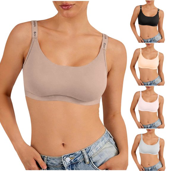 YTCAMLO Push Up Wireless Bras for Women Solid Color Wire-Free Adjustable Letter-Strap Bra Lightweight Breathable Sports Yoga Bra