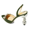 thumbnail image 3 of FSJ Women Pointed Toe Buckled Bckstrap Pumps Floral Ornaments Pearl High Heels Dance Party Bridal Shoes Size 8 Dark Green, 3 of 4