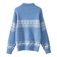 thumbnail image 6 of Women's Mock Neck Sweaters Christmas Long Sleeve Jumper Top Holiday Fall Winter Knitted Pullover Tops Blue XL, 6 of 8