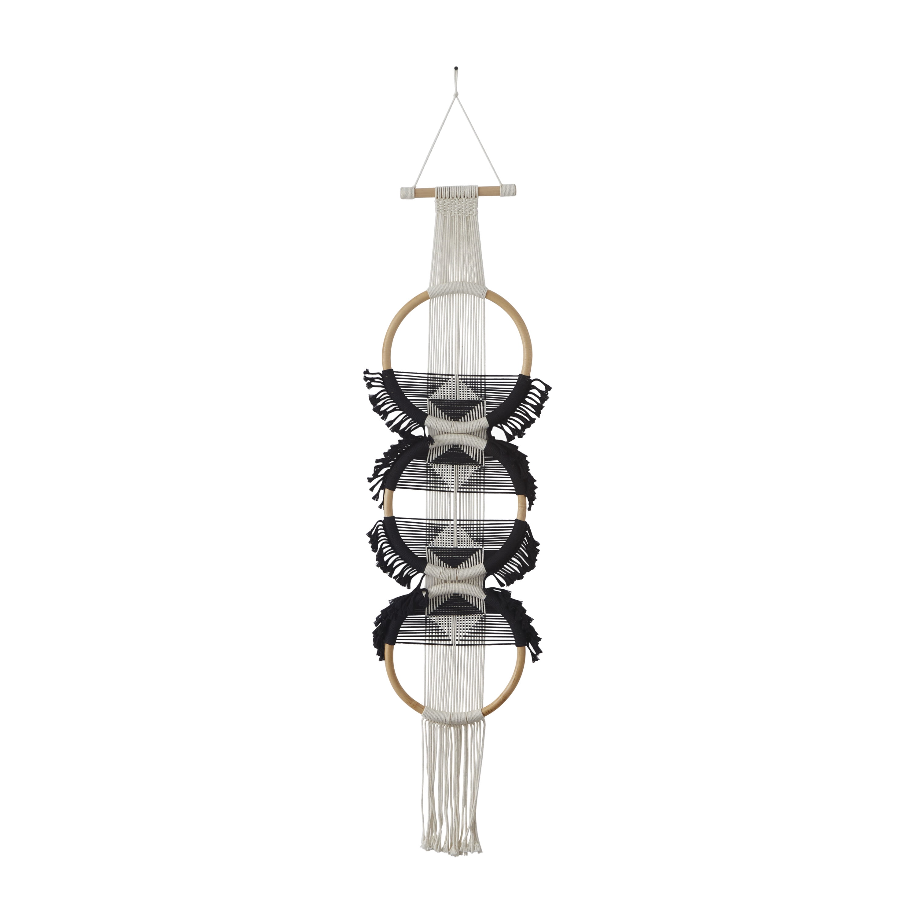 CosmoLiving by Cosmopolitan Black Cotton Fabric Macrame Handmade Intricately Weaved Home Wall Decor with Fringe Tassels, 13" x 1" x 67"