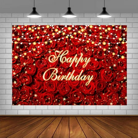 Image of Red Rose Flower Happy Birthday Backdrop - High Quality 5x3 ft Photography Background - Perfect for Adults Women and Sweet 16 Celebrations - Foldable and Easy to Hang - Includes Self-Adhesive Hooks -