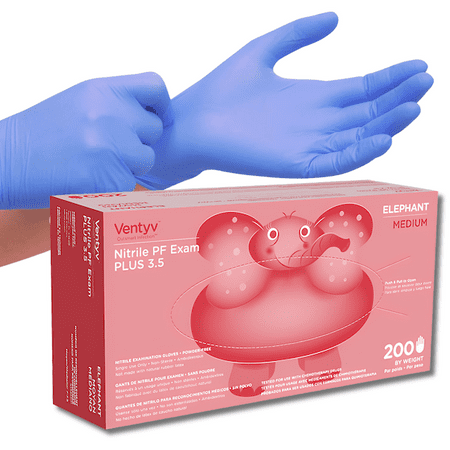 Ventyv Powder-Free Nitrile Exam Gloves  Plus 3.5 Violet Blue (Elephant)  Box/200  Medium
