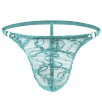 Mens Blue Thong Underwear - Sheer Lace & Ultra Soft Stretchy Fabric with Adjustable Side Rings, Breathable for Men XL,Size XL