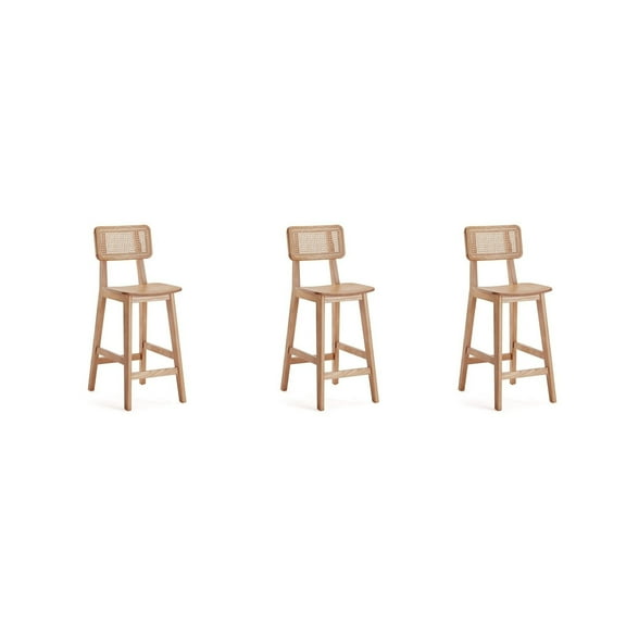Manhattan Comfort Versailles 25.98" Wood Counter Stools in Natural (Set of 3)