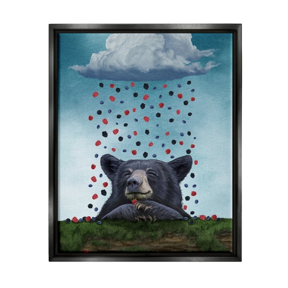 Stupell Industries Bear with Berry Cloud Animals & Insects Painting Black Floater Framed Canvas Art Print Wall Art, 17 x 21