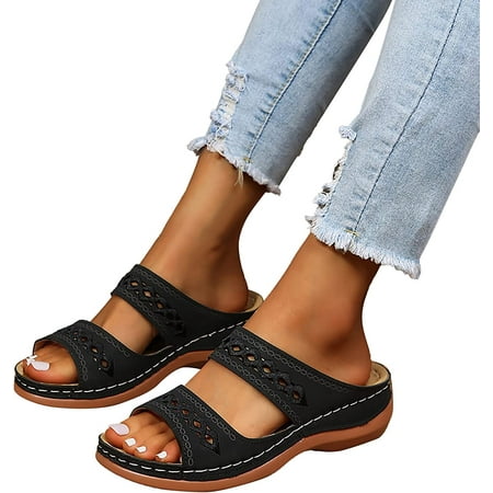 

2023 Summer Wide Width Non-Slip Sandals for Women Open Toe Plat Bohemian Sandals Outdoor Beach Shoes Dressy Slippers