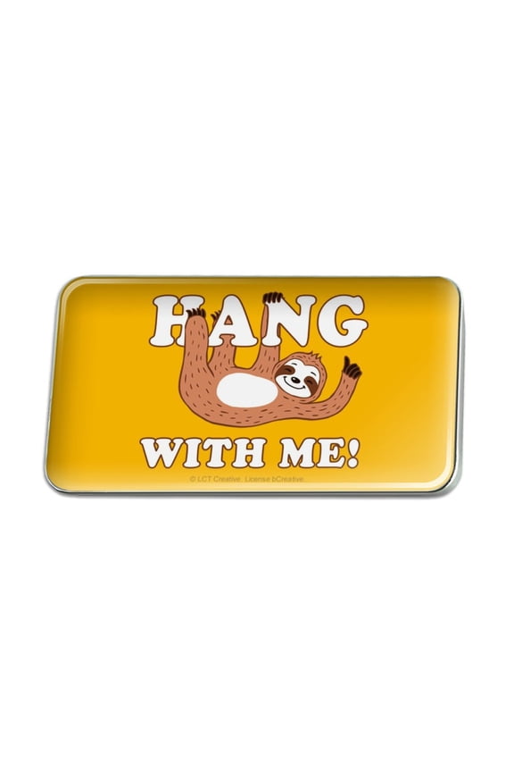 Hang with Me Sloth Hanging Funny Humor Metal Rectangle Lapel Hat Pin Tie Tack Pinback