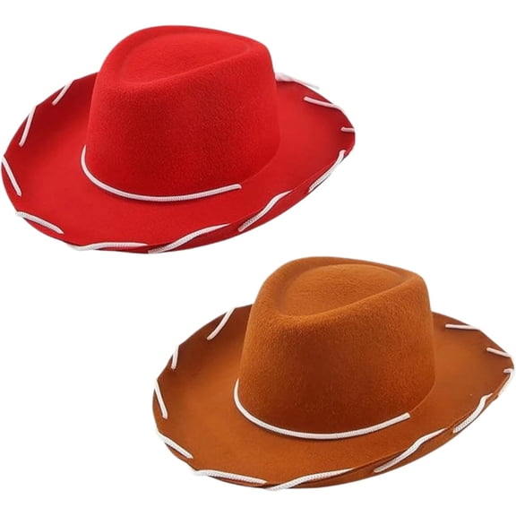 Adult Cowboy Hat Western Cowboy Hat Wide Brim Cowboy Hat Western Hat Cowboy Costume Hat with Decorative Rope Band for Men Women Country Party Festival Halloween Costume Accessory (Brown Red 2 Pack)