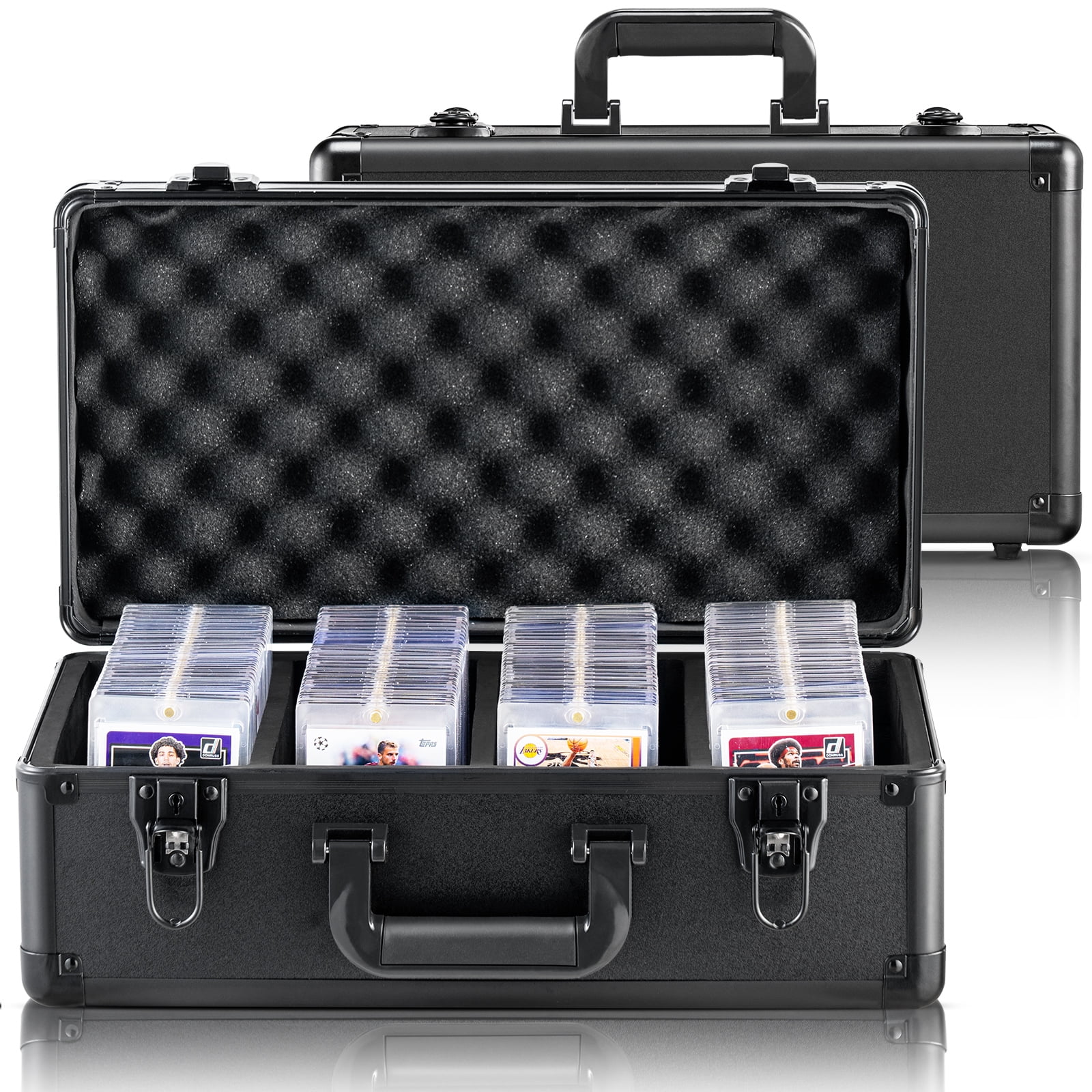 VEVOR Graded Card Storage Box, 4 Slots, Graded Sports Cards Holder Carrying Case with Key Lock Foam Dividers, for 96 PSA Graded Cards 68 BGS Cards 76 SGC Cards 348 Top Loaders or 999+ Loose Cards