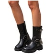thumbnail image 7 of Womens Biker Motorcycle Mid Calf Boots Square Toe Low Heel Thick Sole Riding Boots with Fashion Buckles Studded, 7 of 7