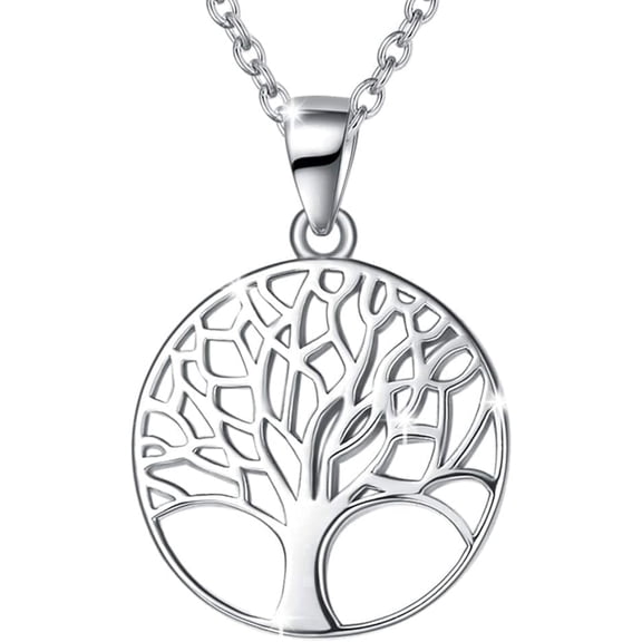 FANCIME Tree of Life Necklace 925 Sterling Silver White Gold Plated Round Family Tree Pendant Necklace Fine Jewellery Gift for Women Chain Length: 16 2 Inch