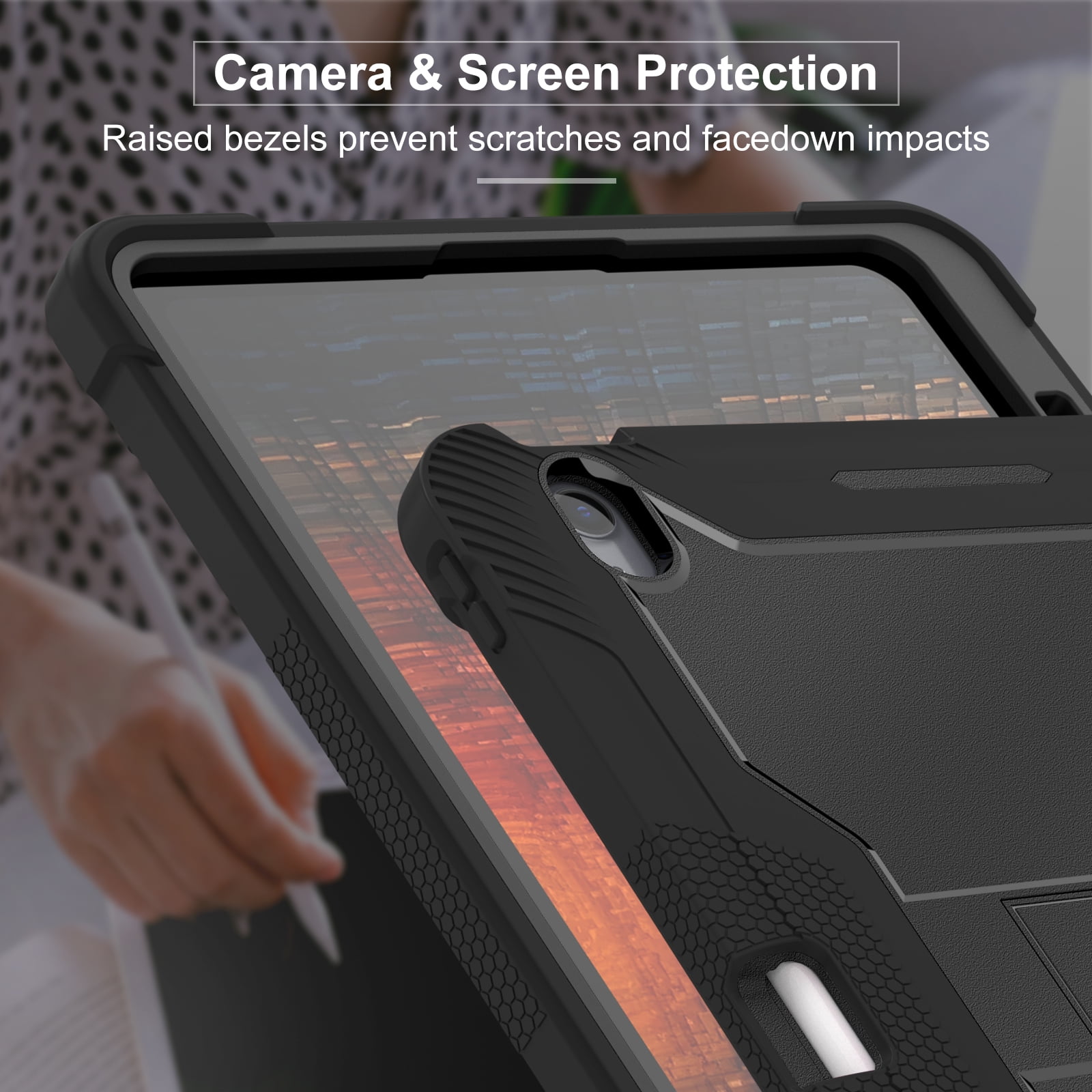 Dteck Case for iPad Air 13-inch (M2) 2024, iPad Air 13 Inch Case with Kickstand and Pencil Holder, Heavy Duty Shockproof Protective Cover for Kids,Black
