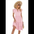 thumbnail image 3 of Vestido de Verano para Mujer, con Mangas con Volantes y Escote en V, Midi, Rosa, Talla S, 3 of 6