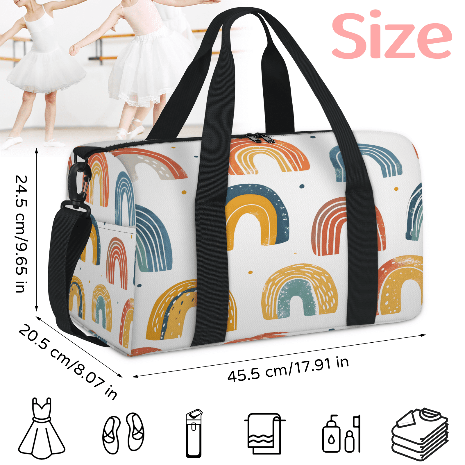 Herdesigns Boho Rainbow Travel Duffle Bag Sports Yoga Weekender Overnight Carry on Workout Bags Lightweight Waterproof Gym Tote Bag for Women