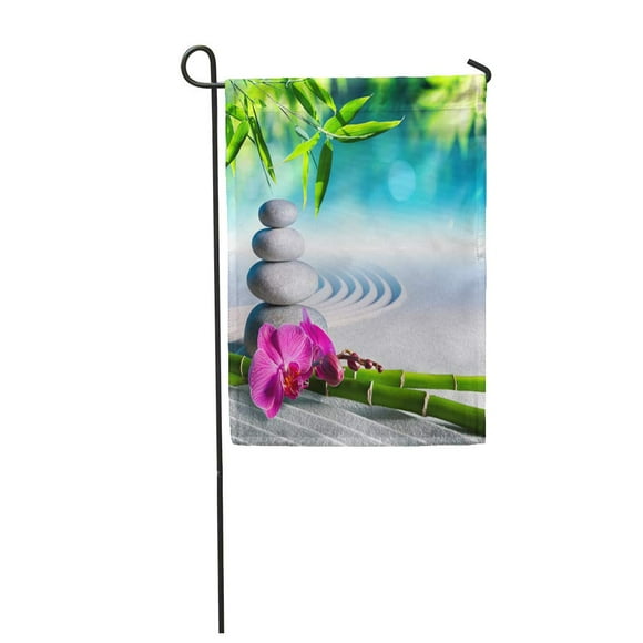 NUDECOR Purple Sand Orchid and Massage Stones in Zen Garden Green Garden Flag Decorative Flag House Banner 12x18 inch