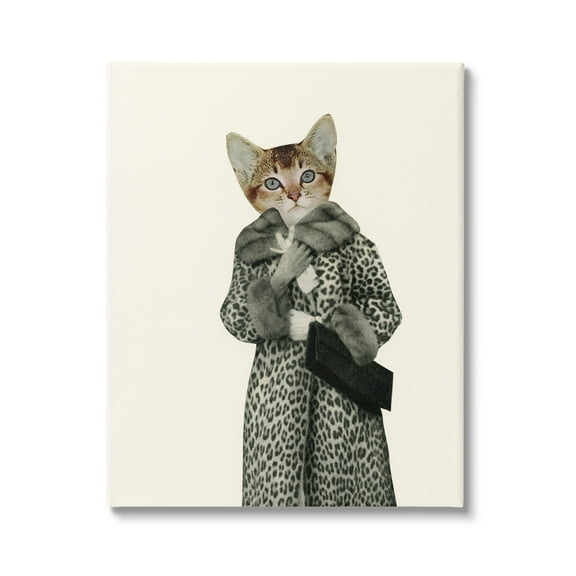 Stupell Industries Glam Leopard Pattern Vintage Coat Fashion Cat Canvas Wall Art, 30 x 40, Design by Cassia Beck