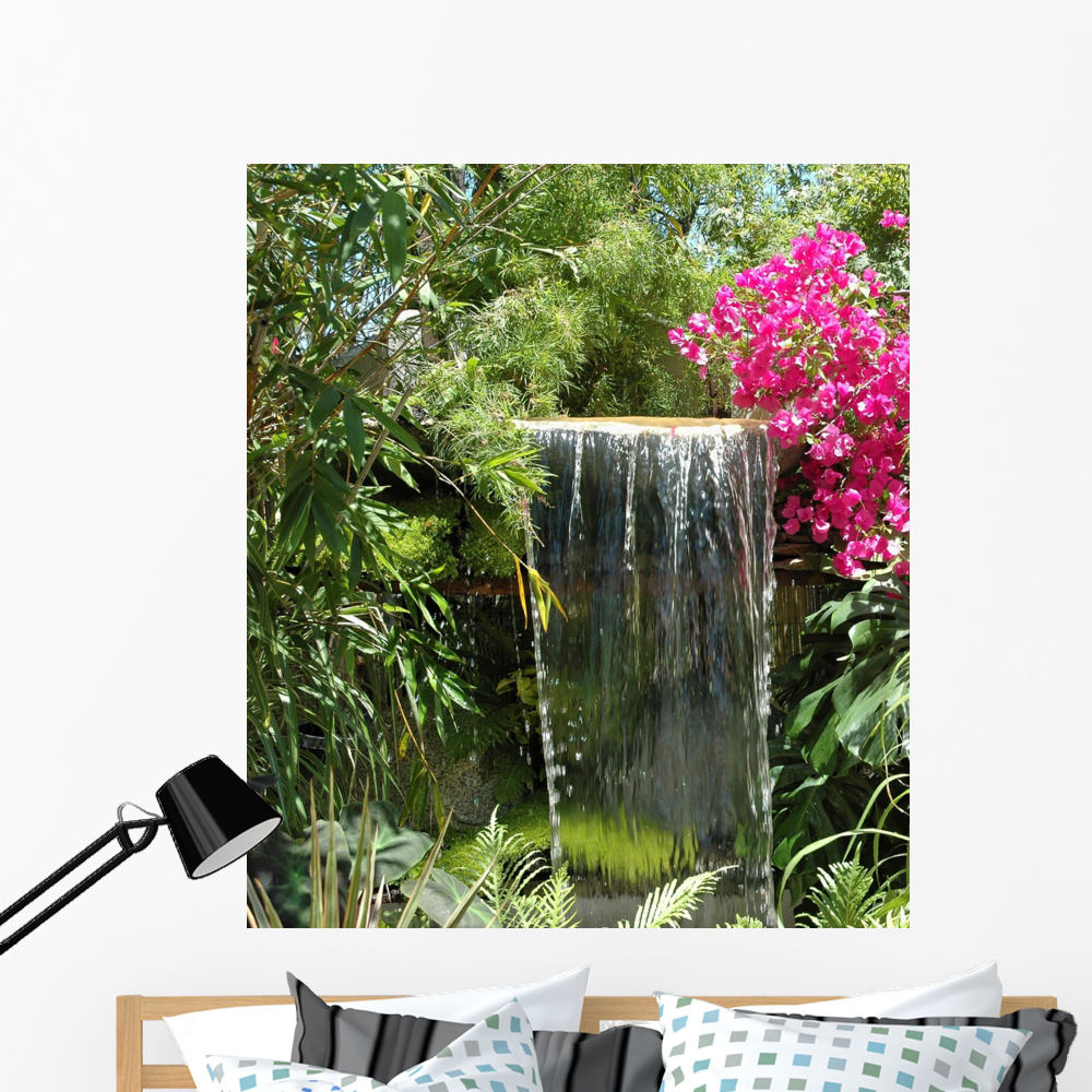 Flowers and Waterfall Wall Mural Decal Sticker, Wallmonkeys Peel ...