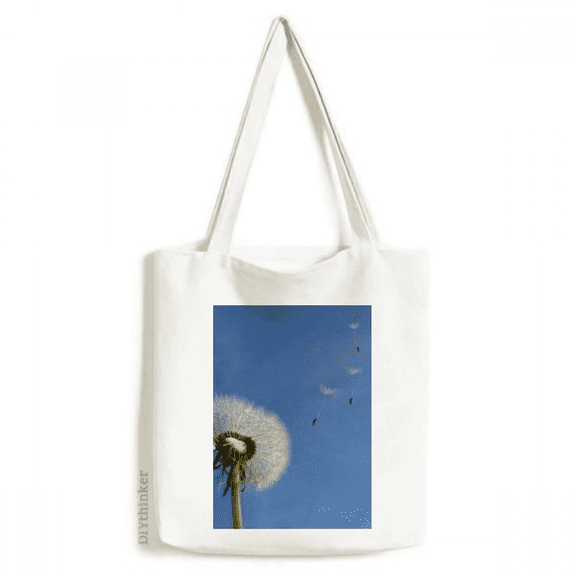 Blue Sky Beautiful White Dandelion Tote Canvas Bag Shopping Satchel Casual Handbag