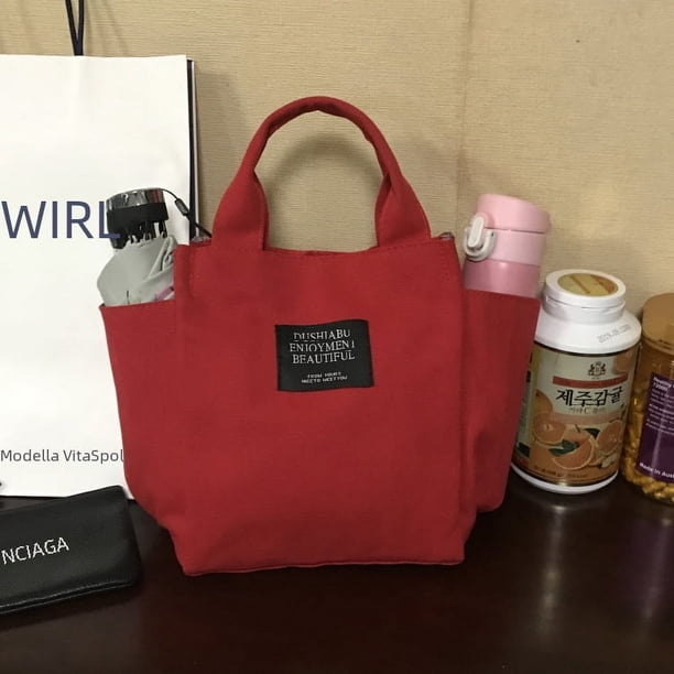 Bolsa de lona sencilla con portavasos, bolsa para mamá, bolsa para el almuerzo, bolsa de lona