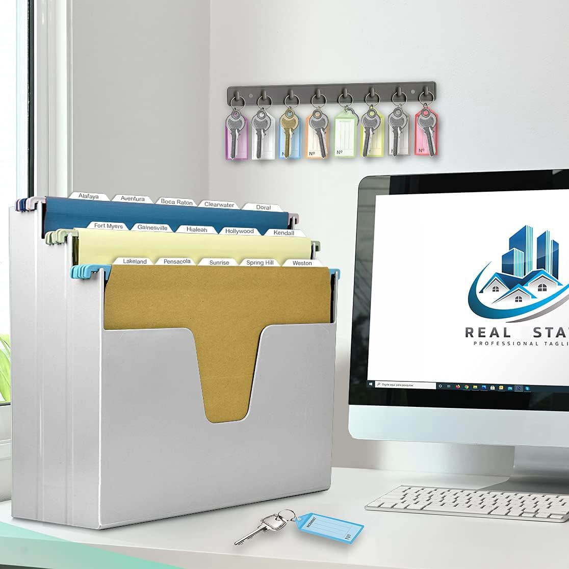 Acrimet 3-Tier Horizontal Hanging File Folder Holder Organizer, Letter Size, Ladder-Style, Open-Top Plastic File Box for Office, Home & School, White