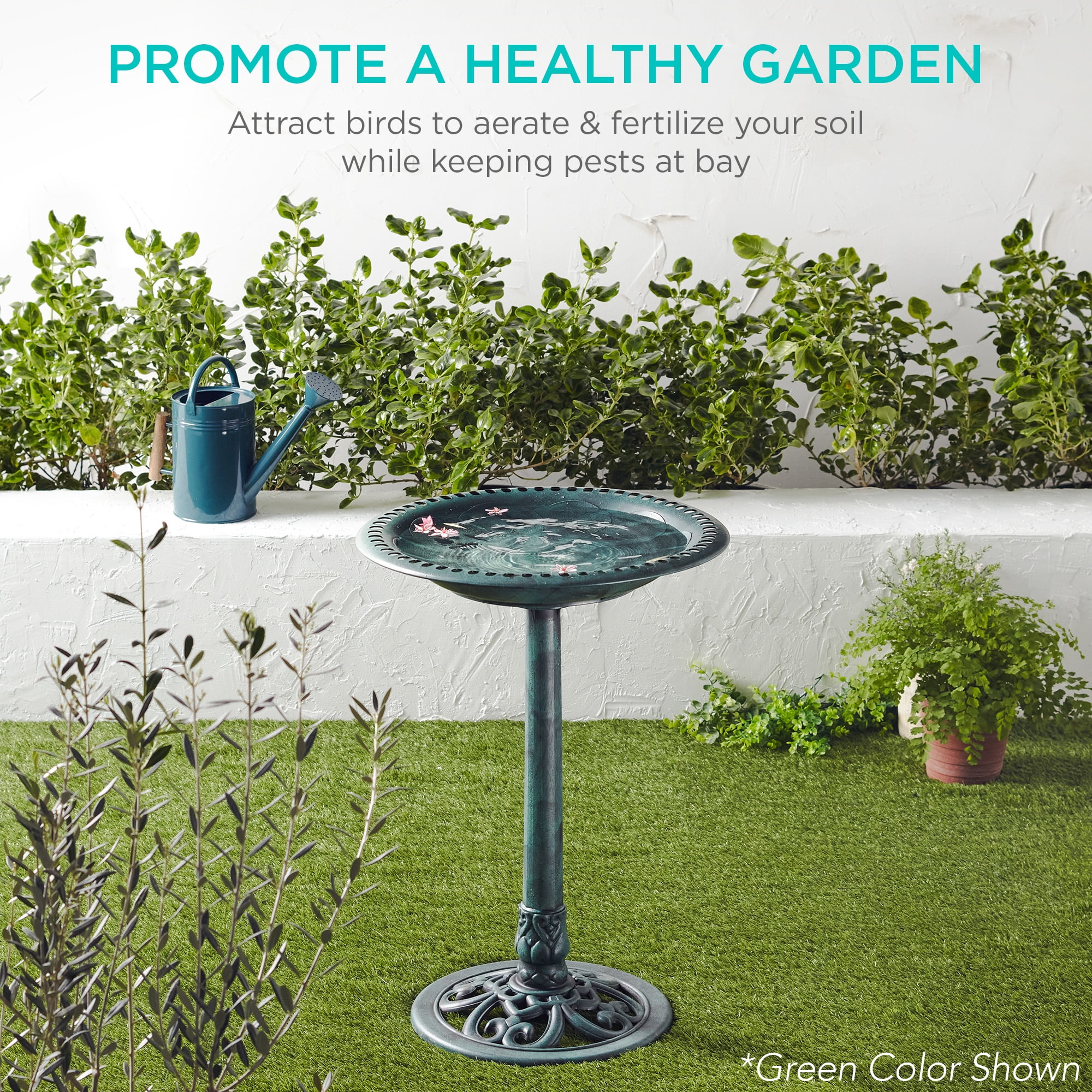 Best Choice Products Outdoor Rustic Pedestal Bird Bath Accent for Garden, Yard w/ Fleur-de-Lis Accents - Black