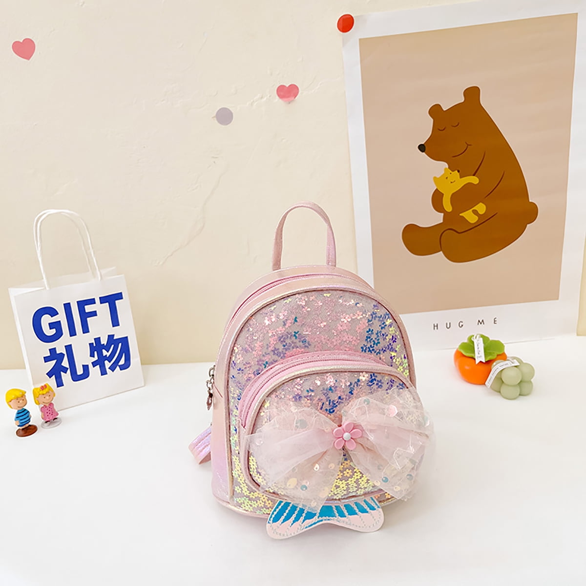 CJUAN Rainbow Girls Sequin Backpack Kid Toddler Backpack Kindergarten