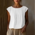 thumbnail image 2 of Women's Cotton Linen T Shirts Top Summer Plus Size Crewneck Short Sleeve Shirt Casual Solid Round Neck Loose Fit Breathable Basic Tee Shirt, 2 of 9
