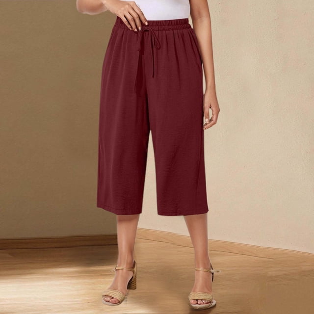 WILLBEST Pantalones Casuales Cortos para Mujer, Cómodos, Holgados, de Pierna Ancha, Lavado Suave y Arrugado, para Uso Diario O para La Playa. Mediana