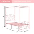 thumbnail image 3 of VECELO Metal Canopy Bed Frame Twin, Four Posters Platform Bed with Headboard and Footboard, No Box Spring Needed, Pink, 3 of 8
