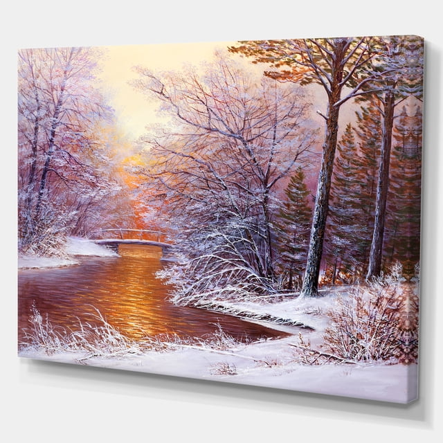 Designart - Paysage d'Hiver avec Rivière - Impression de Peinture de Paysages sur Toile Enveloppée