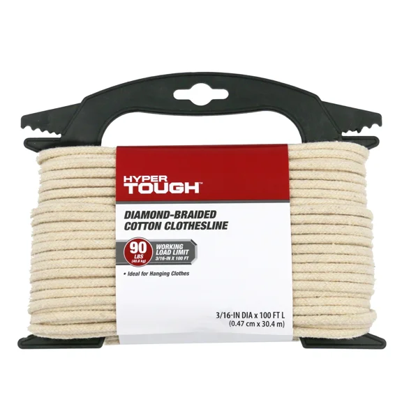 Hyper Tough Natural Color Cotton Household Twine Clothes Line, New