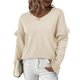 thumbnail image 1 of Suéter de mujer de manga larga con cuello en V y ribete de volantes Jersey casual Top de punto para clima frío Albaricoque M, 1 of 6