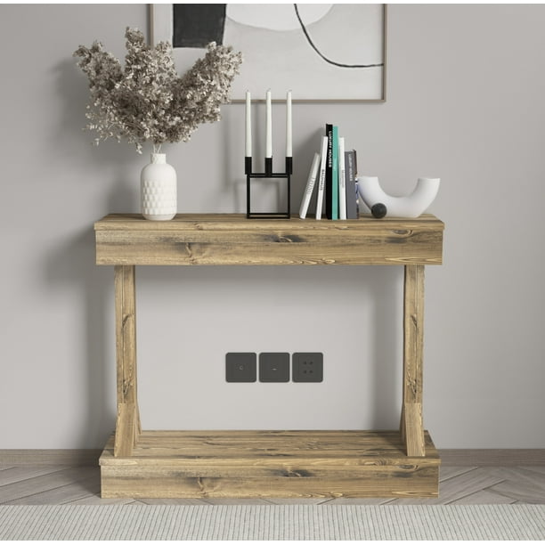 Woven Paths Rustic Farmhouse Barb Wood Entryway Console Table, Brown