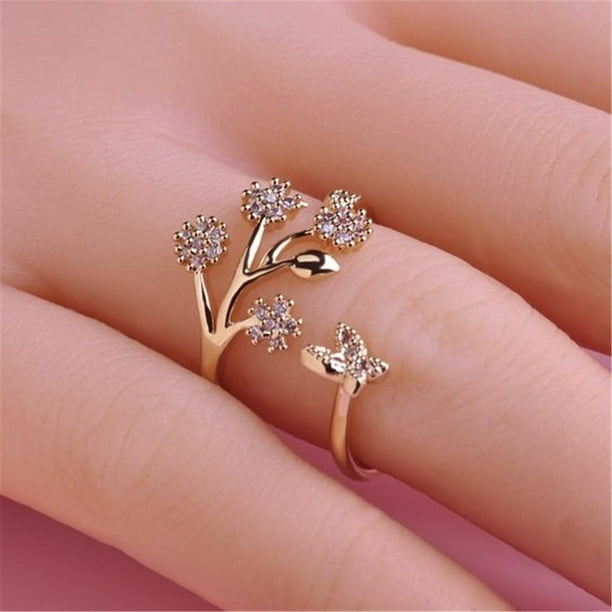 Anillos para mujer, regalos para mujer, anillo de mano con diseño de hoja, flor y diamante, tendencia femenina.