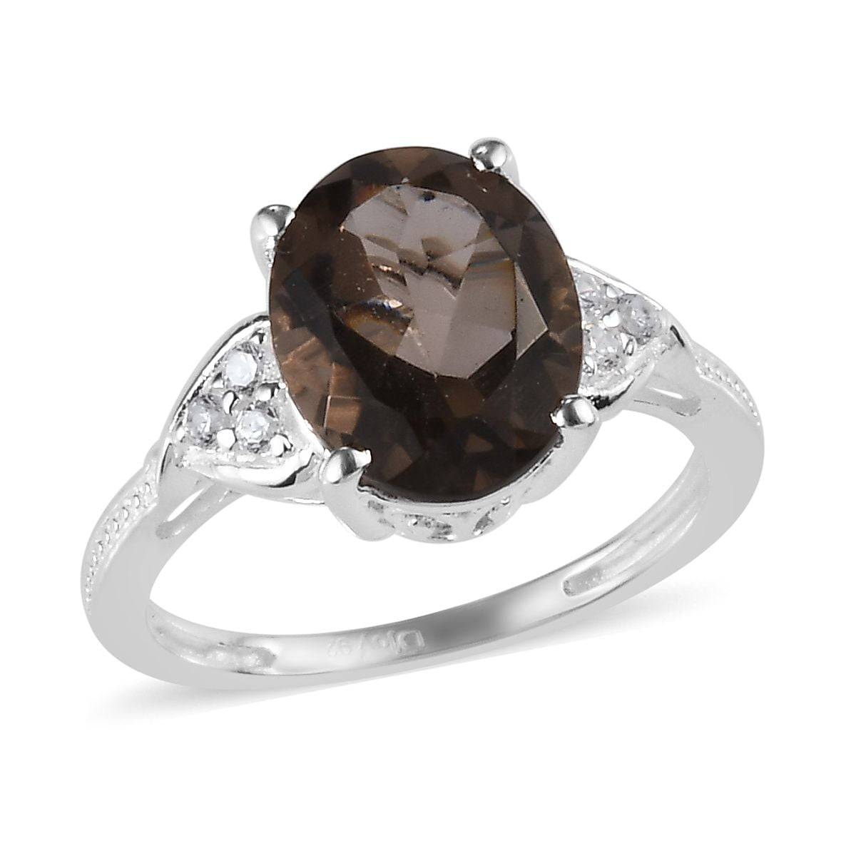 Shop LC 925 Sterling Silver Oval Smoky Quartz White Cubic Zirconia CZ