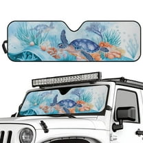 Uorisanigo Windshield Sun Shade Compatible with Jeep Wrangler JK JKU TJ, Blue Sea Turtle Sunshade Shield Protection for Wrangler 1997-2018, Windshield Sunshade Sun Visor Blocks for UV and Heat