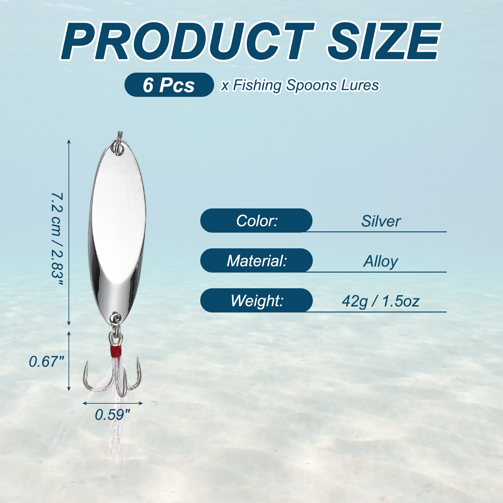 Uxcell Fishing Spoons Lures, Metal Saltwater Treble Trout Lures Jigging Spoon with Treble Hooks Spinner Baits 6 Pcs & 1.5oz & Silver - Fitting for (Freshwater/Salmon/Bass/Trout)
