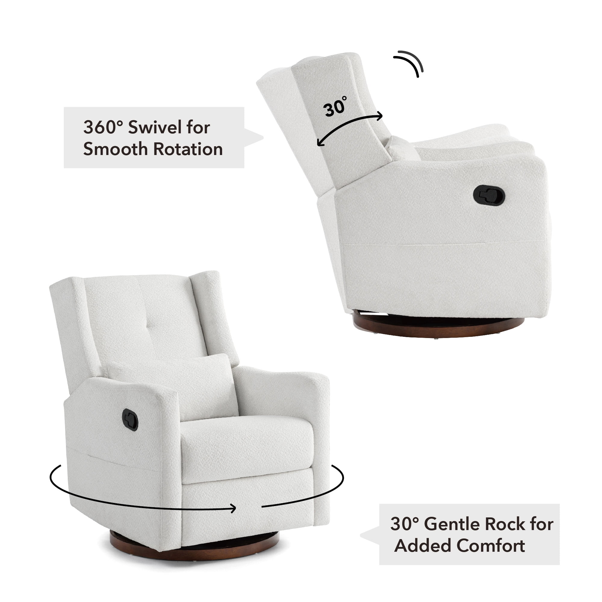 Spruce & Spring Manual Swivel Glider Recliner with Storage Pocket, Ivory